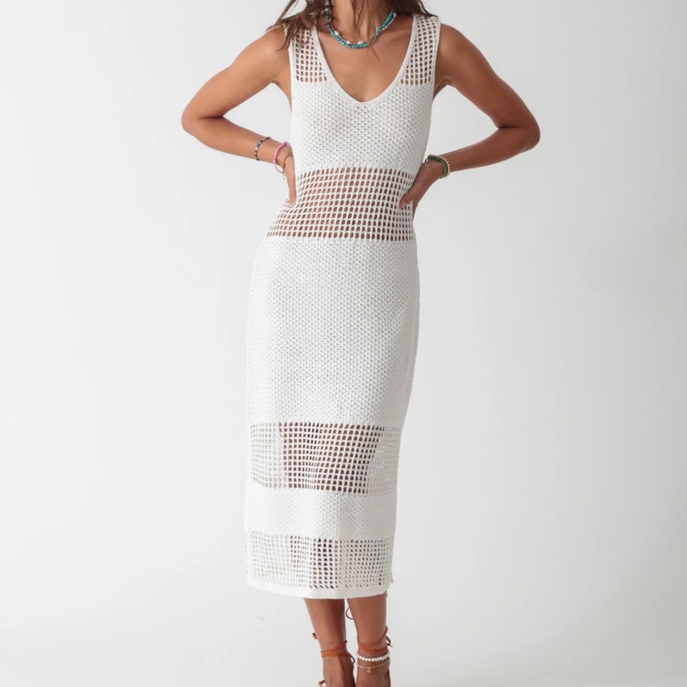Electric & Rose White Crochet Maxi Dress